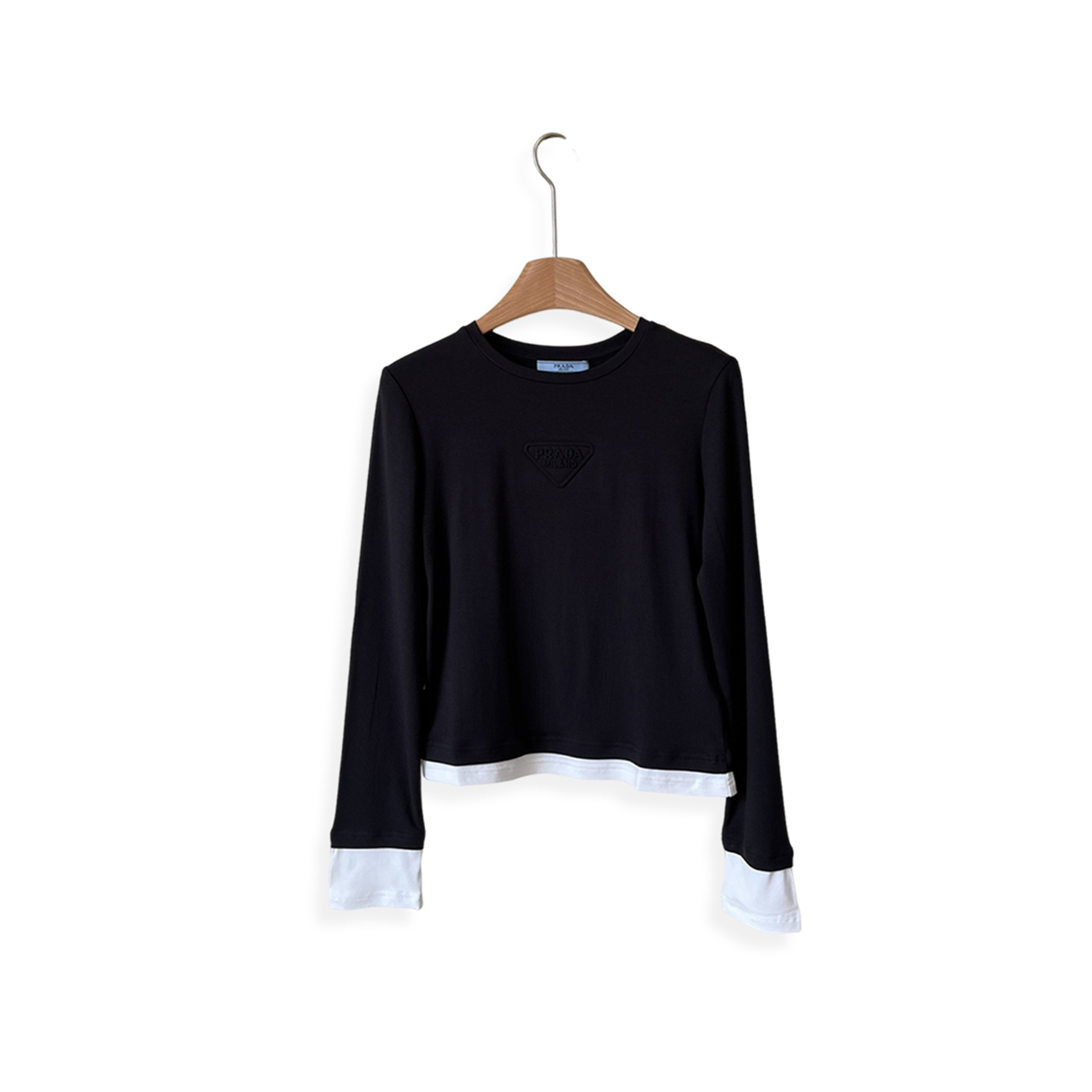 PRADA FAUX TWO-PIECE TRIANGULAR LETTER LONG-SLEEVED SHIRT 